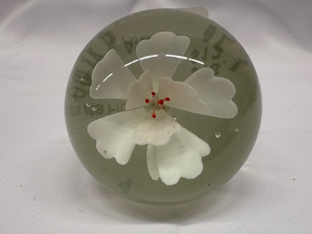 White Flower Glass Paperweight