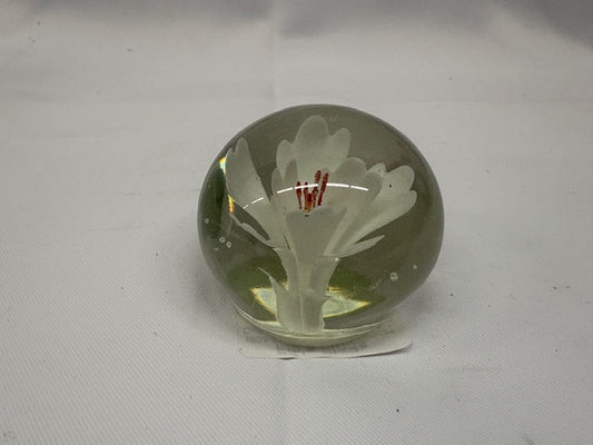 White Flower Glass Paperweight